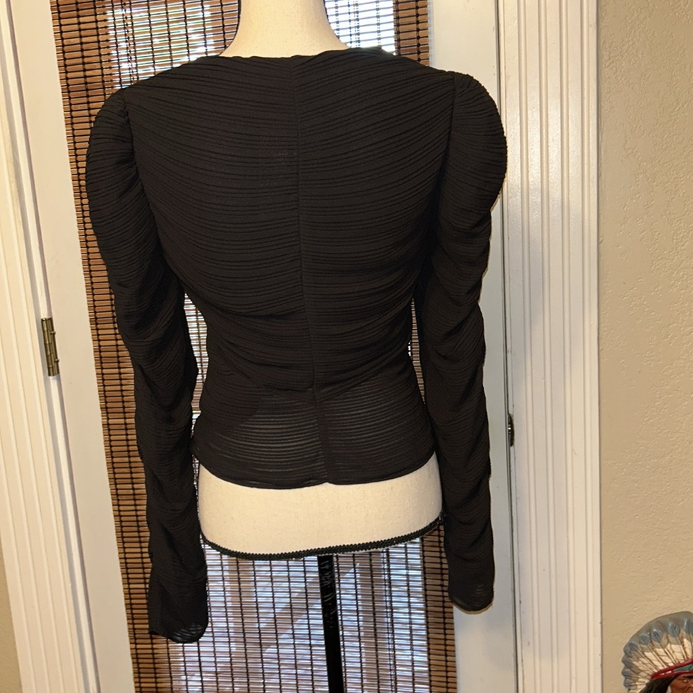 Frame Gathered Keyhole Tie Neck Top Black Size SM NWT - Picture 2 of 6